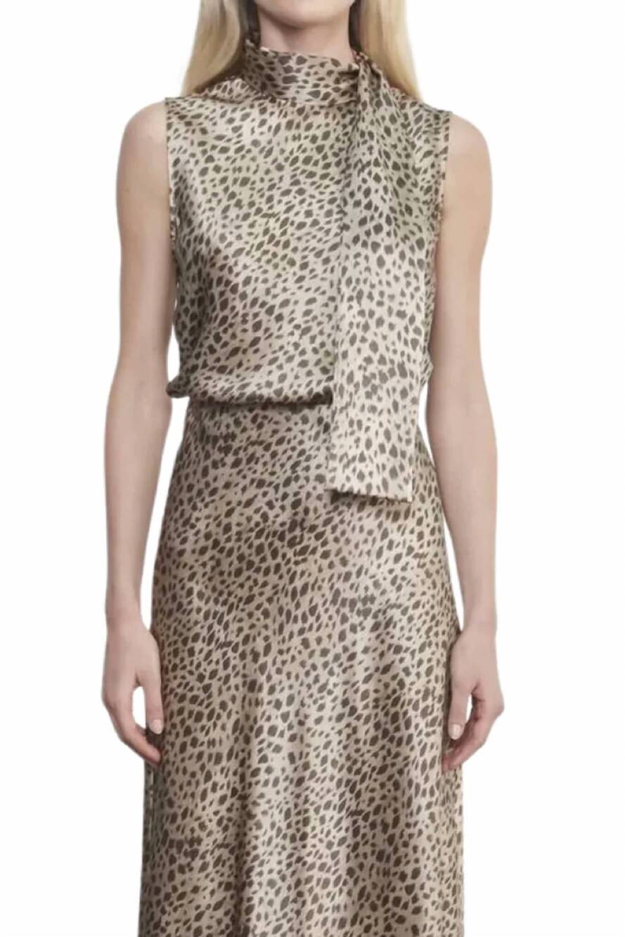 NEW ENZA COSTA silk satin sleeveless scarf top in cheetah